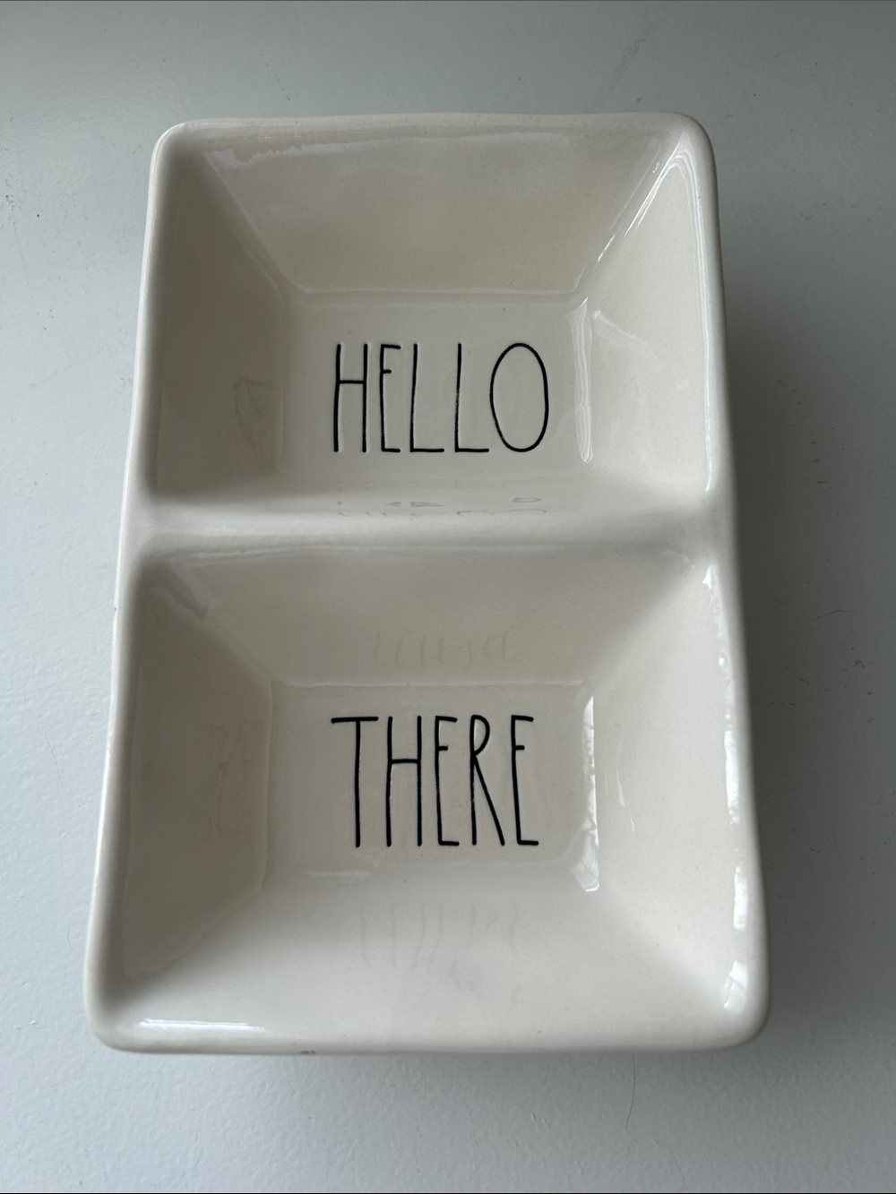 Rae Dunn Cream Double Snack Dish, imperfections noted in pictures